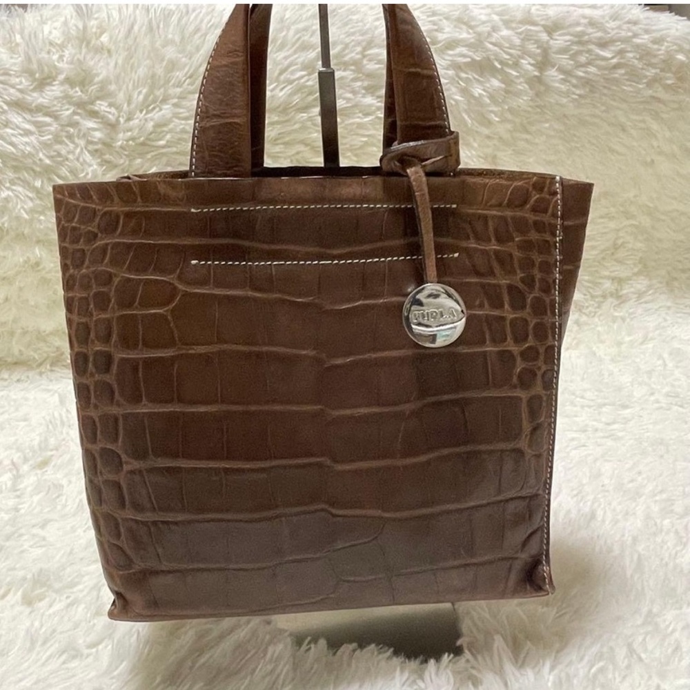 Furla Tan Croc-Embossed Handbag